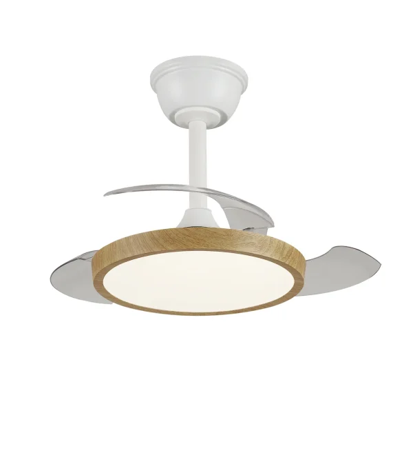 Ventilador retráctil P&B Melody XS blanco y madera LED 30-68 cm