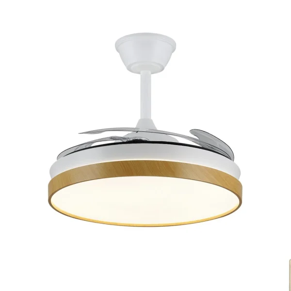 Ventilador retráctil P&B Mina L blanco madera LED 40-92 cm
