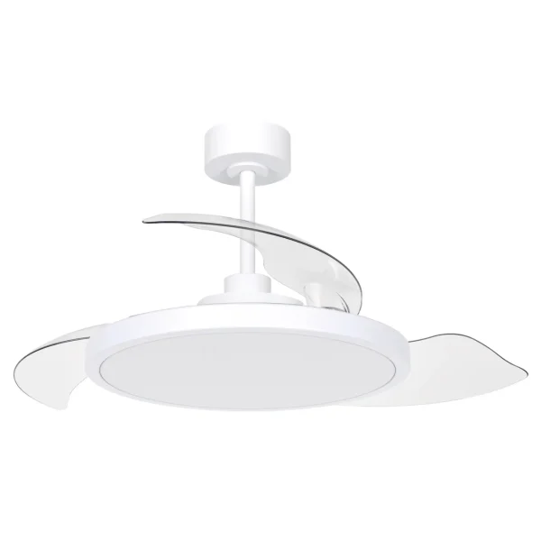 Ventilador de techo aspas retráctiles Zioneled Platon blanco con luz LED app y mando a distancia