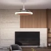 Ventilador retractil Zioneled Platón blanco madera luz LED 55-107 cm