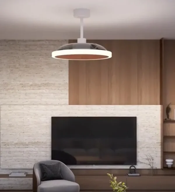 Ventilador retractil Zioneled Platón blanco madera luz LED 55-107 cm