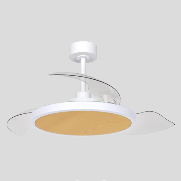Ventilador retractil Zioneled Platón blanco madera luz LED 55-107 cm