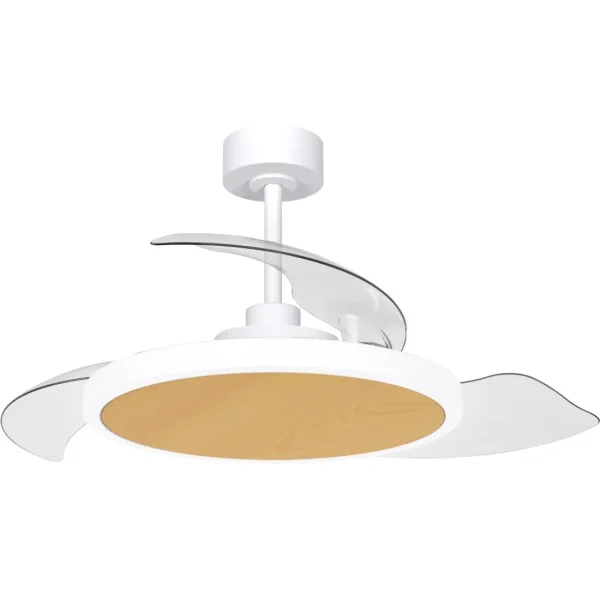 Ventilador retractil Zioneled Platón blanco madera luz LED 55-107 cm