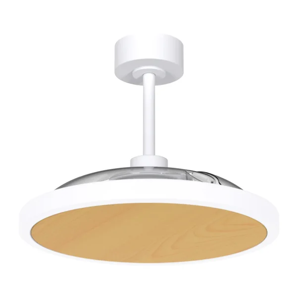 Ventilador retractil Zioneled Platón blanco madera luz LED 55-107 cm