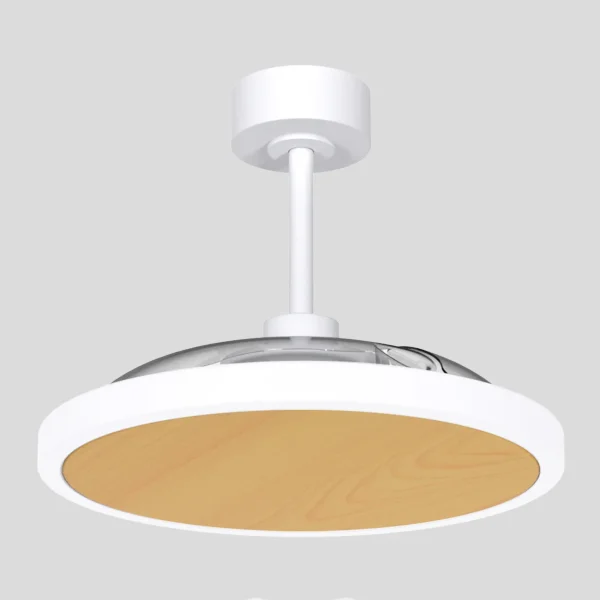 Ventilador retractil Zioneled Platón blanco madera luz LED 55-107 cm