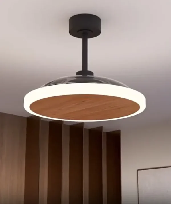 Ventilador retractil Zioneled Platón negro madera luz LED 55-107 cm